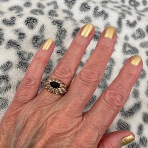 18k gold plated cluster ring with black and white crystals